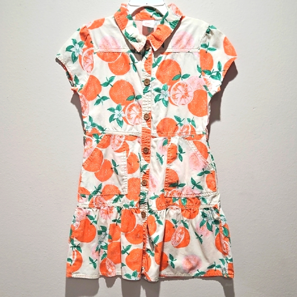 Orange Fruit Print Button-Up Dress size 7-8